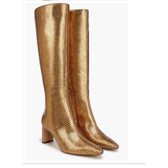 NWT Sam Edelman Sylvia Knee High Boot Medallion Gold Snake wide calf sz 6.5 - Picture 1 of 13